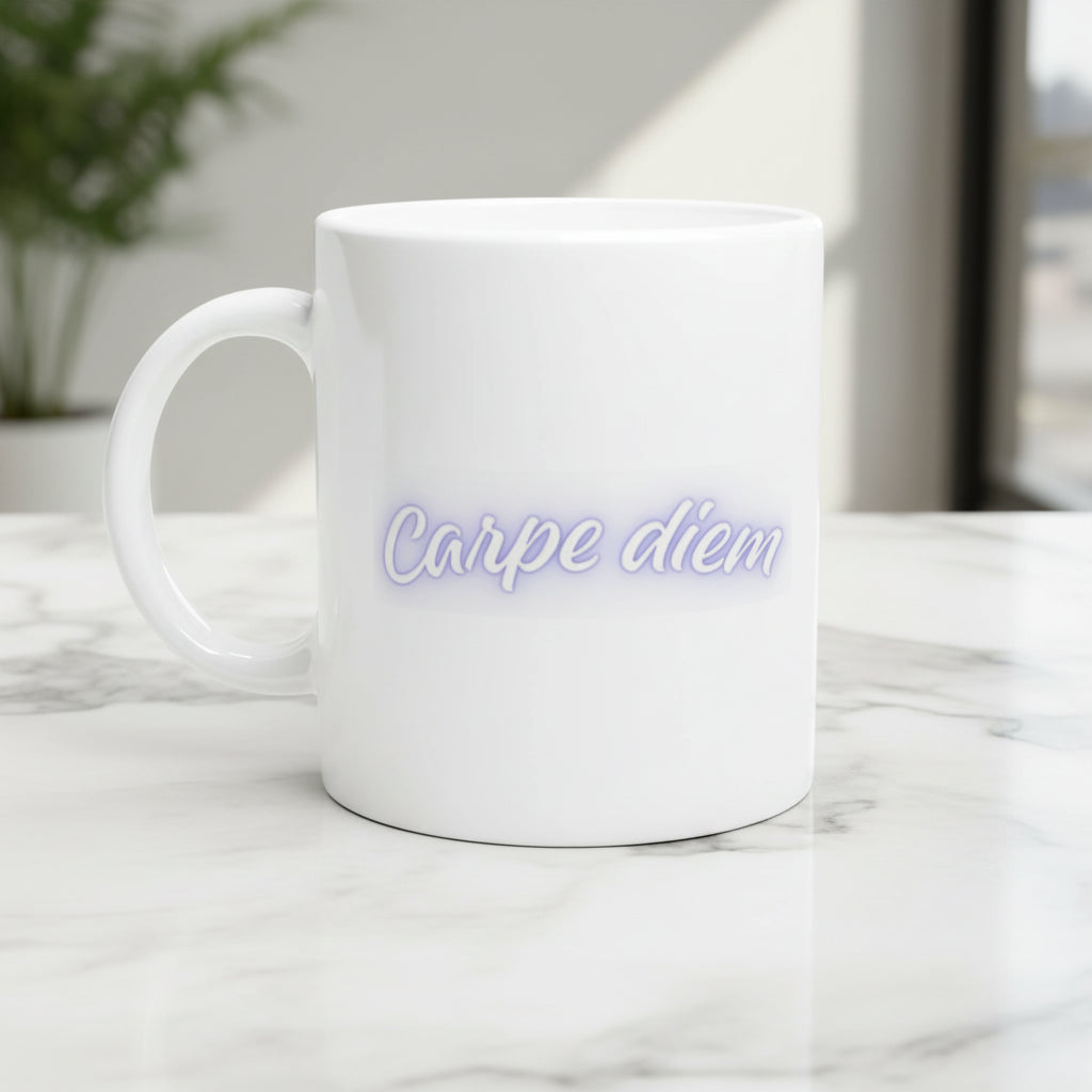 Taza de cerámica blanca de 11 oz Carpe diem