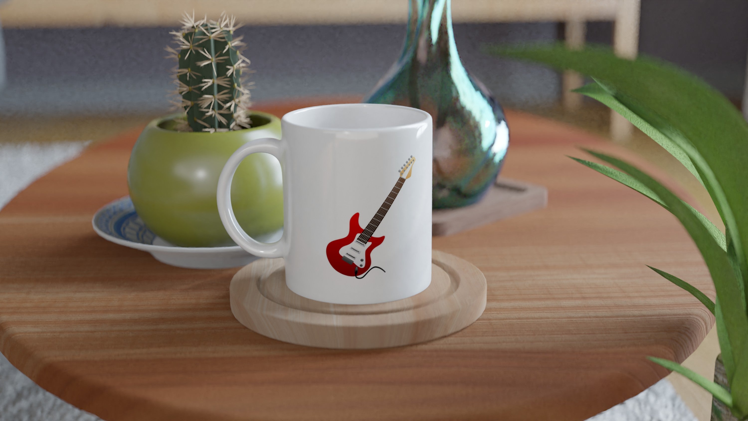 Taza de cerámica blanca de 325 ml guitarra