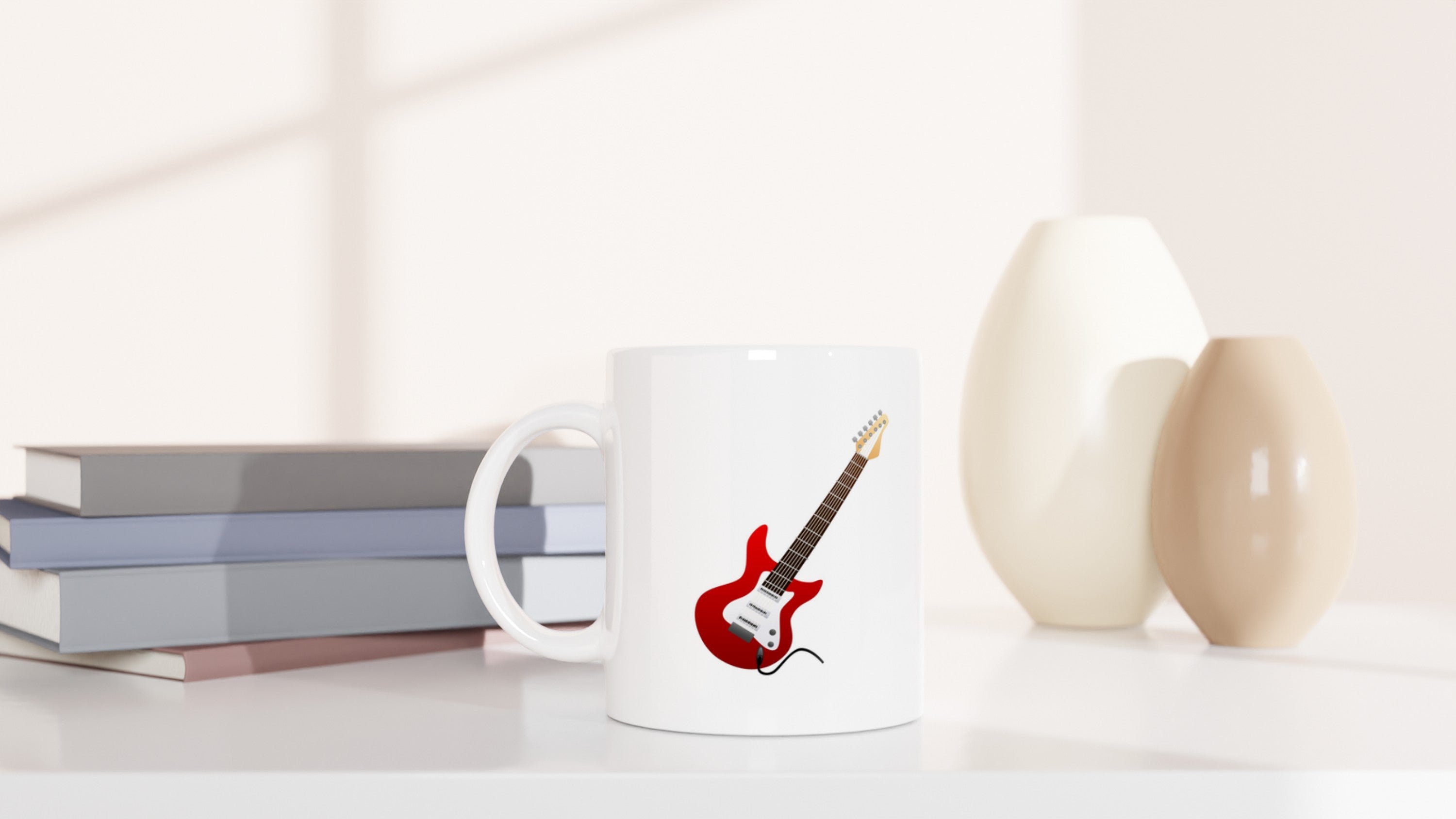 Taza de cerámica blanca de 325 ml guitarra